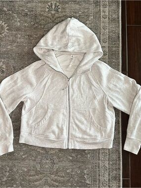 Lululemon Scuba Oversized Full-Zip Cropped Hoodie, Heather Grey/Cream Size M/L